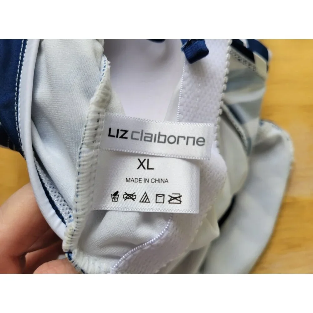 Liz Claiborne XL Womens Blue Stripe Swim Top Spaghetti Strap Built In Bra BLU6E